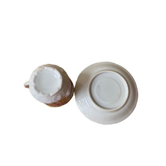 Vintage Floral Flowers Tea cup Saucer Set Hand painted Mums Asters Gold - Picture 6 of 6